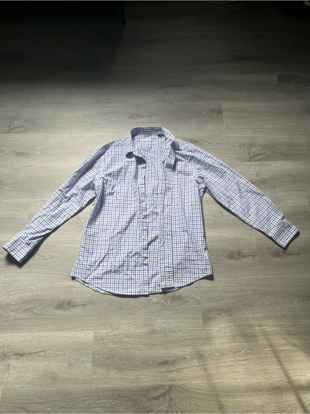 Men's Blue and White Checkered Haggar Button Up Shirt Size M
